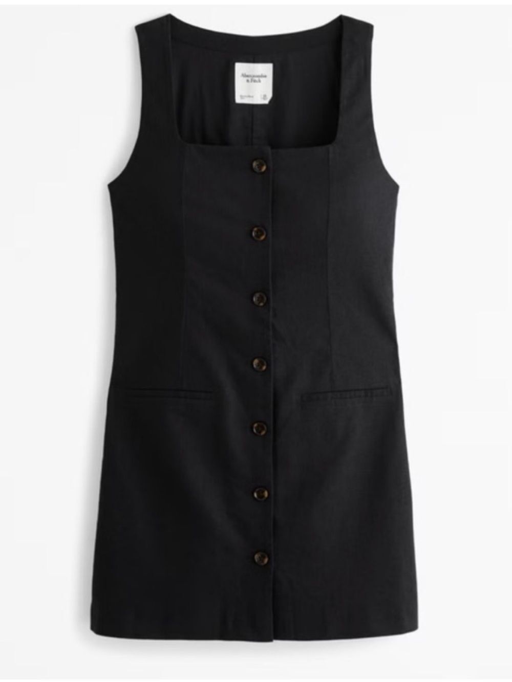 NWT Abercrombie & Fitch Black Linen Sleeveless Mini Button Up Dress XXS T Tall - Picture 2 of 9